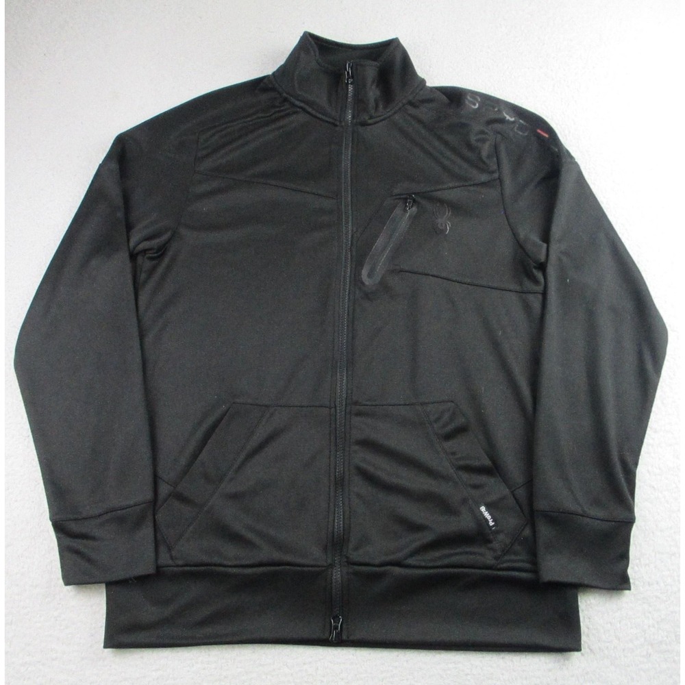 Spyder Active Jacket Mens Medium Black Full Zip Track Mock‎ Neck Chest Pocket